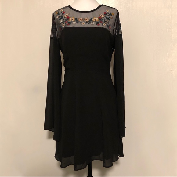 Forever 21 Black Floral Embroidered Bell Sleeve Dress - Picture 4 of 13